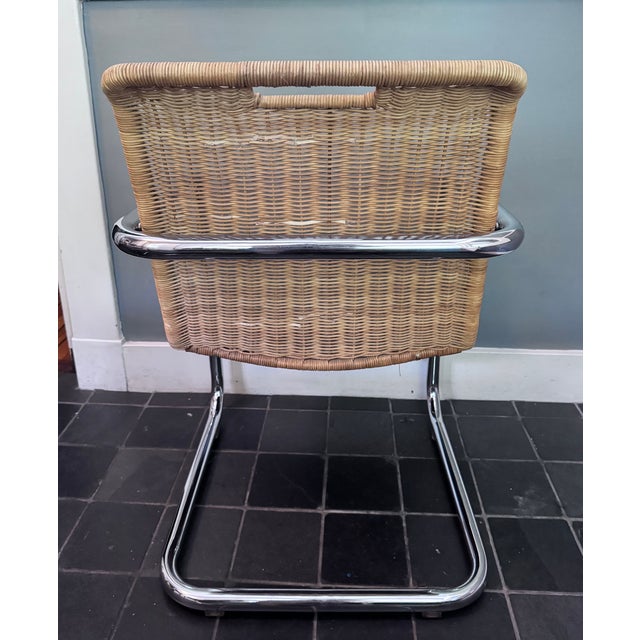 Set of 4 Attributed Chromcraft Cantilever Chairs With Wicker Backrest For Sale In Saint Louis - Image 6 of 12