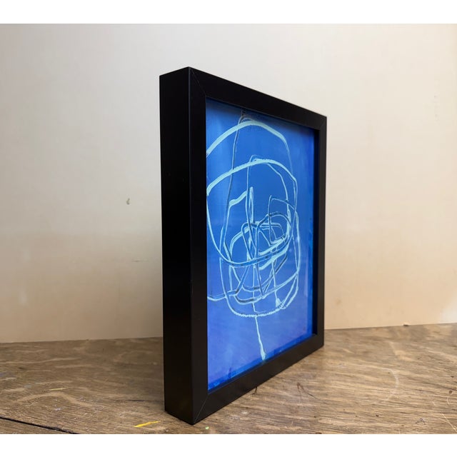 Small Framed Blue and Cream Acrylic Abstract Painting For Sale - Image 4 of 7