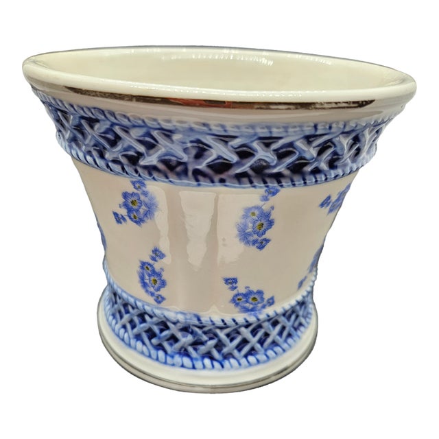 Vintage Bloomrite Blue French Country Pottery Vase. For Sale