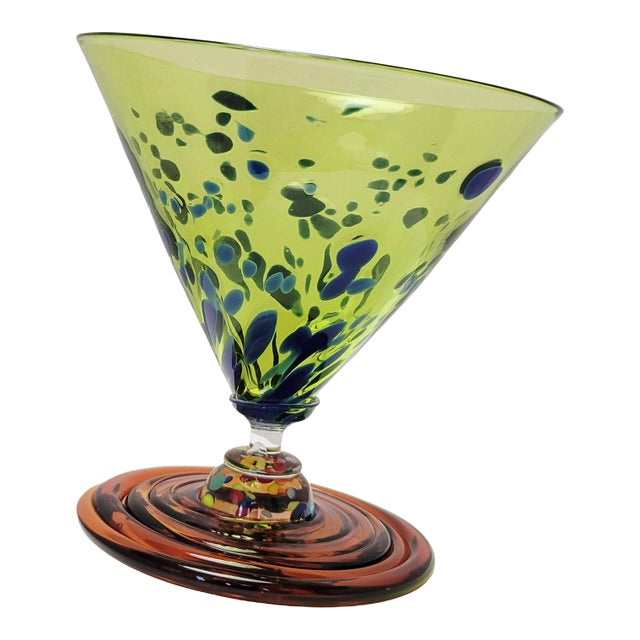 Signed Kinetic Art Glass Martini Glass 2003 Y2k For Sale