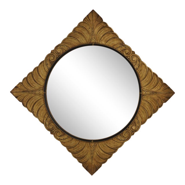 Vintage Square Gold Leaf Finish Decorator Leaf Mirror For Sale