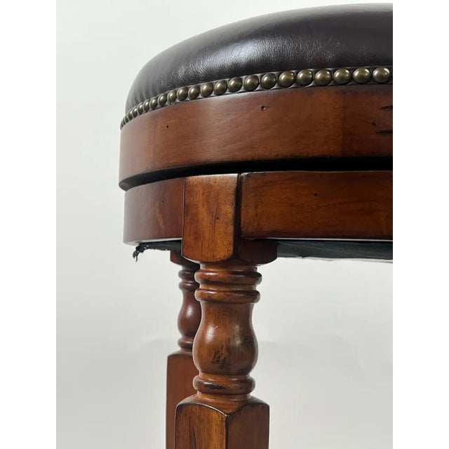 Animal Skin Vintage Traditional Style Frontgate Studded Leather Swivel Stool, a Set of 3 For Sale - Image 7 of 16