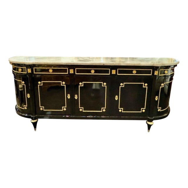 French Black Lacquered Louis XVI Style Sideboard For Sale
