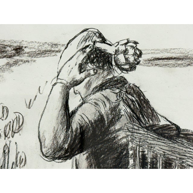 Late 20th Century Drawing of European Laborer in Charcoal, Framed For Sale - Image 5 of 12