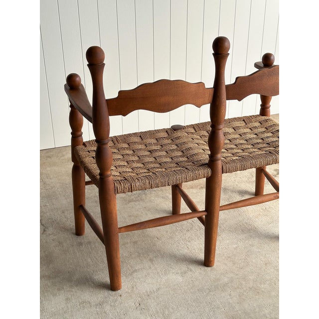 Vintage Double Bench With Woven Cord Seat, C. 1950 For Sale - Image 13 of 18
