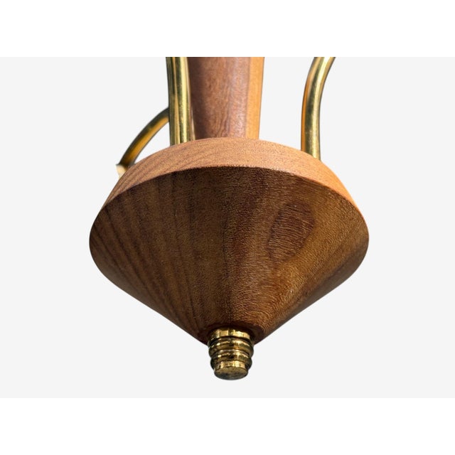 1950s Swedish Modern, Small Pendant Light, Brass, Teak, Textured Glass, Sweden For Sale - Image 12 of 12