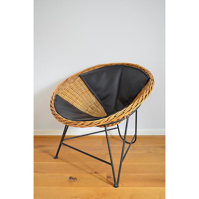 1950s Mid-Century Round Wicker Chair, 1950s For Sale - Image 5 of 12