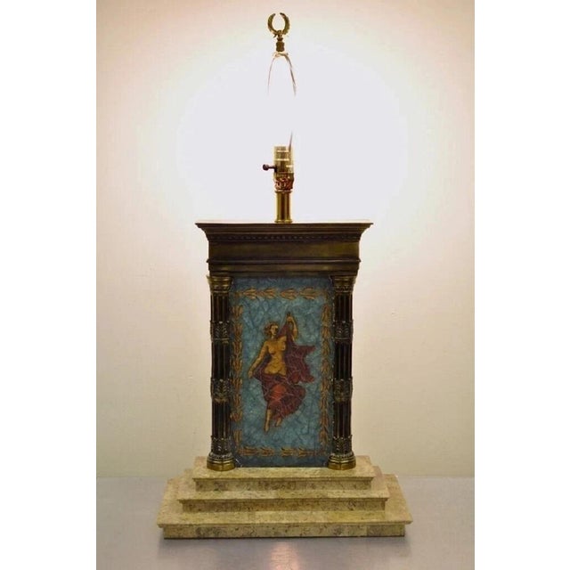 Metal Vintage Neoclassical Style Figural Painted Nude Woman Bronze Marble Table Lamp For Sale - Image 7 of 11