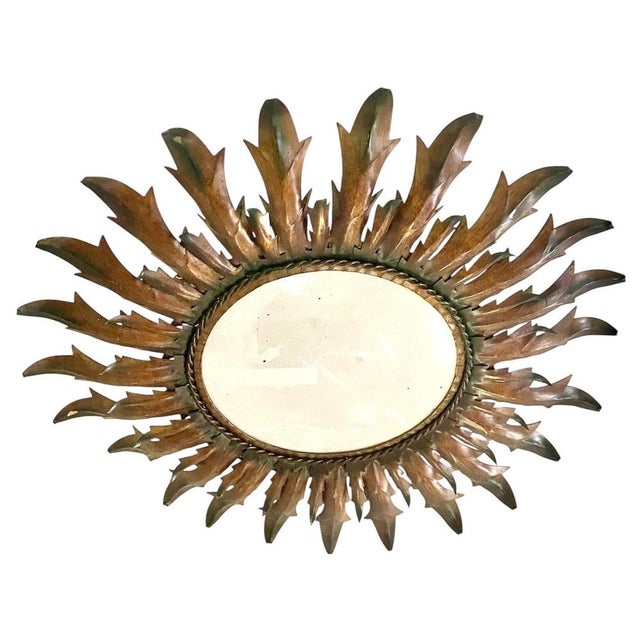 Gold Spanish Solar Crown Sunburst Fixture in Paint Metal, 1960 For Sale - Image 8 of 8