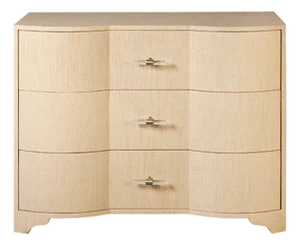 Matthew Izzo Home Plymouth Natural Grasscloth Three Drawer Chest With Acrylic and Brass Handles