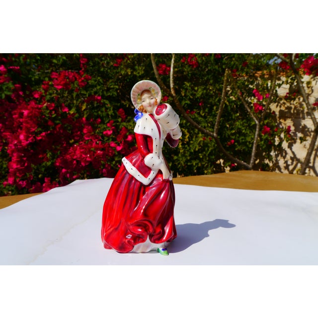 Vintage Royal Doulton England 1946 Figurine Hn1992 Christmas Morn Lady in Red For Sale In Orlando - Image 6 of 13