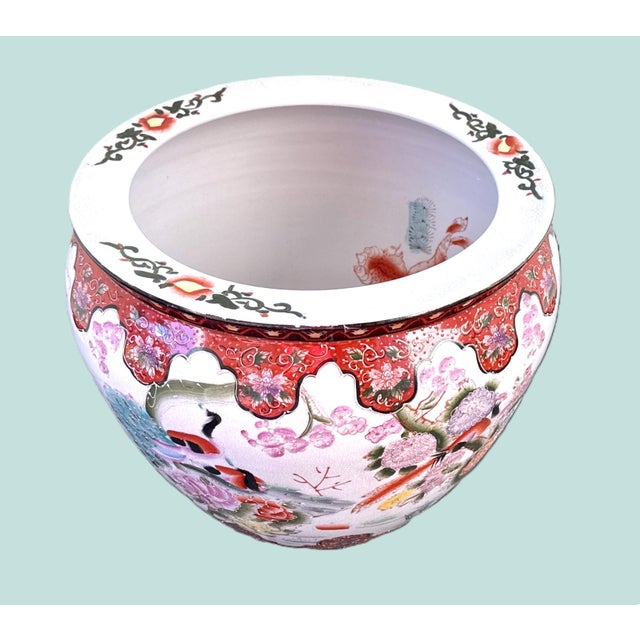 Ceramic Chinese Hand Painted Fishbowl Planter For Sale - Image 7 of 11