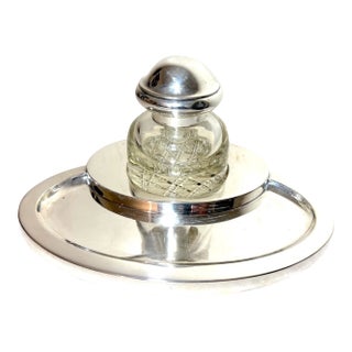 Huge Antique Wilkens & Sohne 800 Sterling Silver Writing Inkwell Desk Stand For Sale