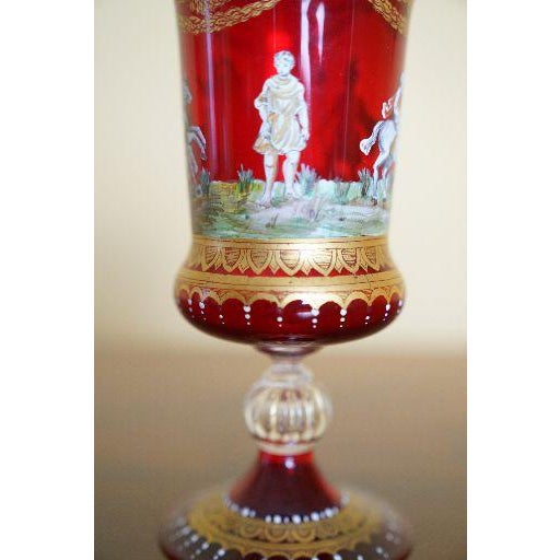 Vintage Italian Murano Hand Enameled Ruby Glass Chalice For Sale In New York - Image 6 of 8