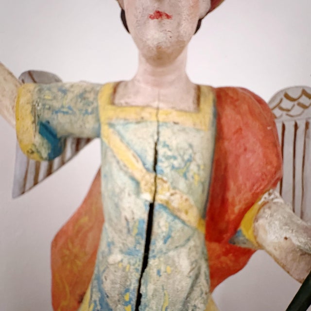 Rustic European Weathered 19th Century Antique Wood Archangel Michael Primitive Religious Figurine For Sale - Image 3 of 14