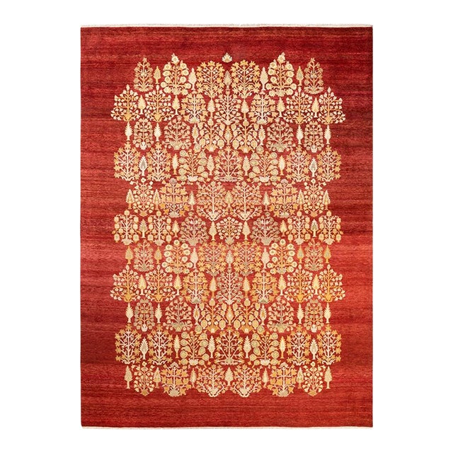 Eclectic, One-of-a-Kind Hand-Knotted Area Rug in Orange, 8' 10" x 12' 2" For Sale