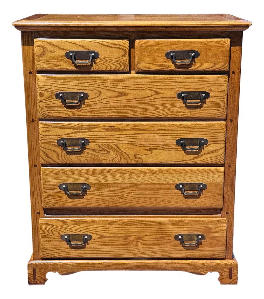 Vintage 1970s Link Taylor “Countryside” Oak 6-Drawer Tall Dresser