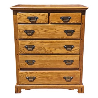 Vintage 1970s Link Taylor “Countryside” Oak 6-Drawer Tall Dresser For Sale