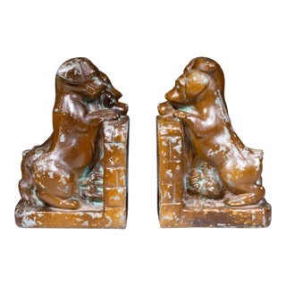 Art Deco Metal Puppy Dog Bookends c.1930s For Sale