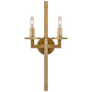 Kelly Wearstler for Visual Comfort Signature Liaison Double Sconce in Antique-Burnished Brass For Sale