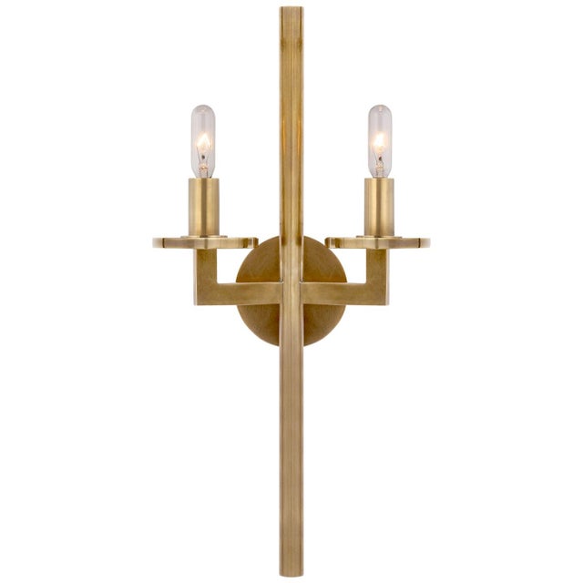 Kelly Wearstler for Visual Comfort Signature Liaison Double Sconce in Antique-Burnished Brass For Sale