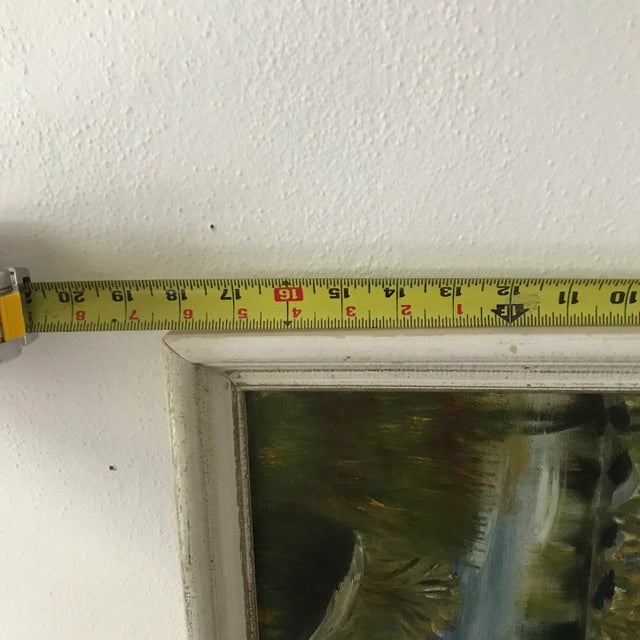 Vintage Cottage-Core Cabin on a Lake Oil Painting - Framed For Sale - Image 9 of 9