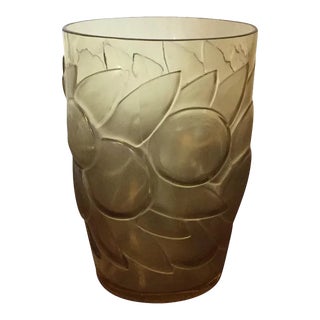 1930 Art Deco Rene Lalique Amber Tumbler Glass Vase Blidah Pattern Fruit and Leaves For Sale