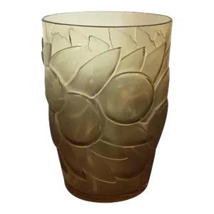 1930 Art Deco Rene Lalique Amber Tumbler Glass Vase Blidah Pattern Fruit and Leaves