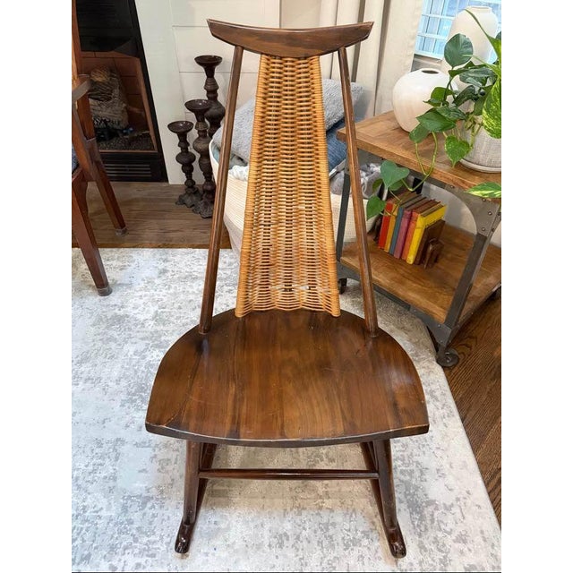 Mid-Century Modern Rocking Chair in Solid Walnut & Rattan by Arthur Umanoff for Washington Woodcraft, Usa, C. 1960's For Sale - Image 11 of 12