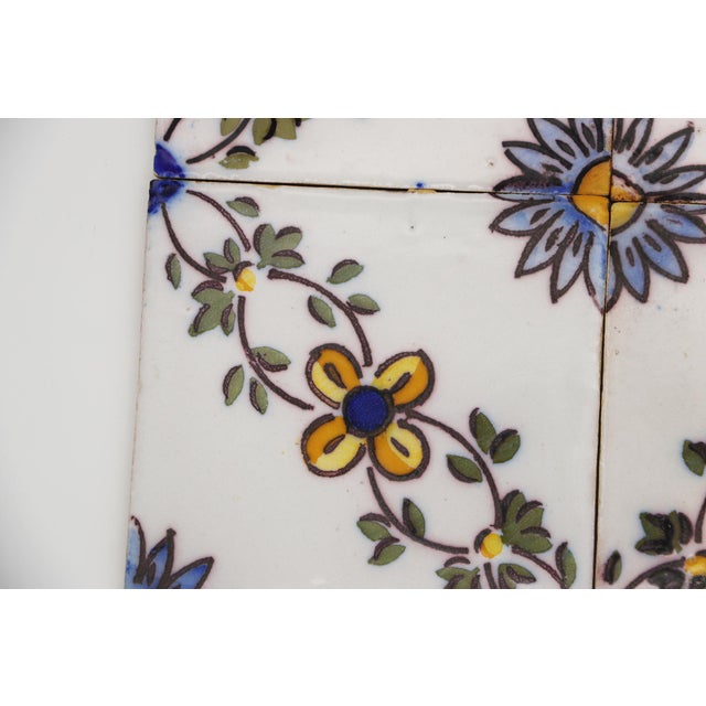 19th Century Set of Four Floral Tiles, Portuguese Baroque For Sale - Image 10 of 13