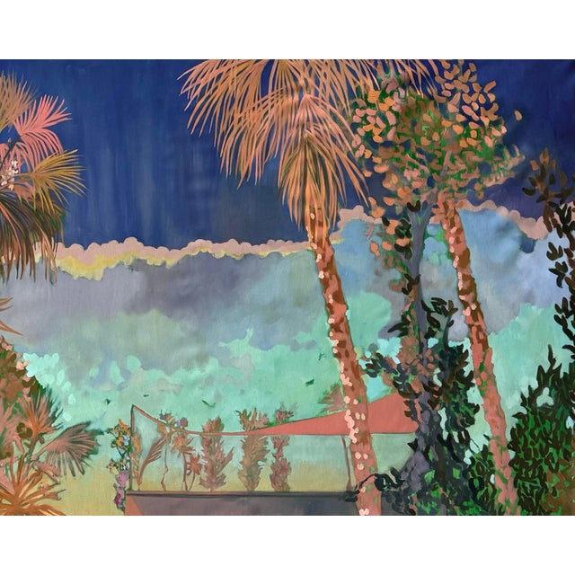 Contemporary "Marrakesh Ii" by Javiera Da Fonseca Ilić, Marrakesh Morocco, Warm Terracotta Tropical Rooftop Scene, Golden Hour Cityscape, Original Oil Painting For Sale - Image 3 of 9