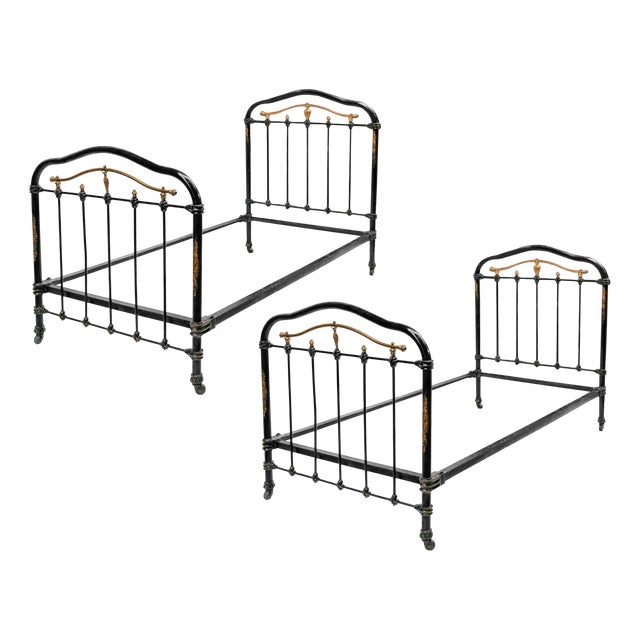 Cast Iron Single Beds in Black and Gold, 1890s, Set of 2 For Sale