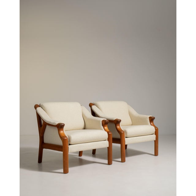 Pair of Danish Modern Bouclé Upholstered Armchairs, Antique, Denmark, Circa 1970 For Sale - Image 12 of 13