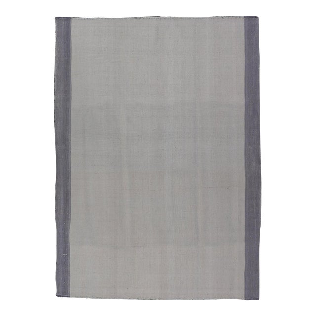 Vintage Turkish Kilim Rug With White Field and Light Lavender Border For Sale