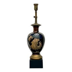 Vintage Regency Italian Reverse Painted Glass Lamp After Fornasetti
