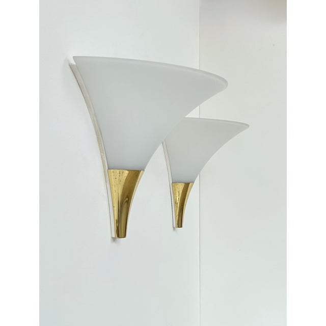 Wall Lights in Opaline Glass and Brass from Limburg, Germany, 1970, Set of 2 For Sale - Image 3 of 8