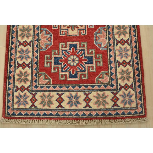 Textile Kazak Runner 2’1” X 6’1” Red Wool Tribal Hand-Knotted Oriental Rug For Sale - Image 7 of 10