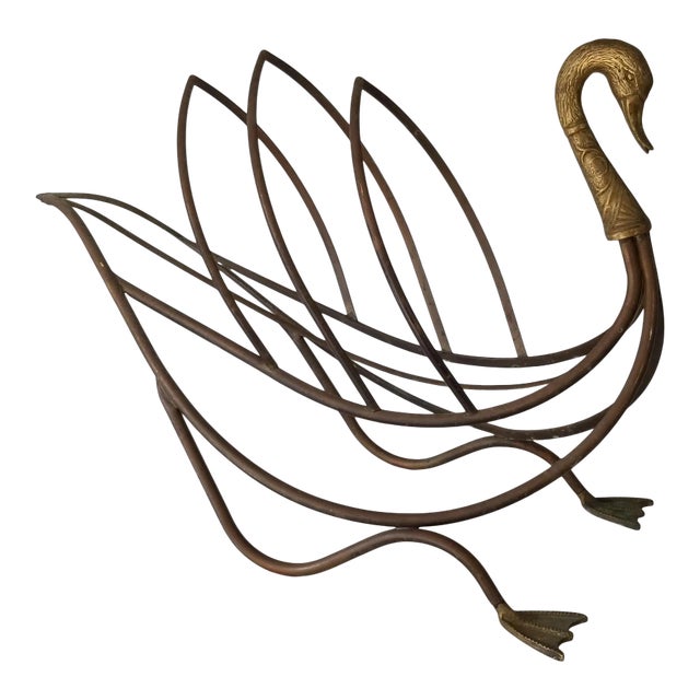 Maison Jensen Style Italian Brass Magazine Rack / Holder/ Sold For Sale