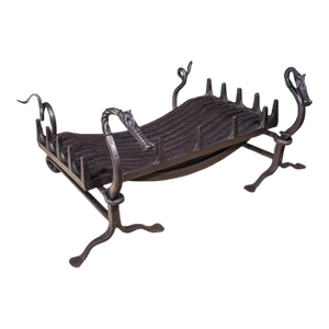Antique Dragon Motif Fireplace Set, English, Fire Basket, Andirons, Edwardian