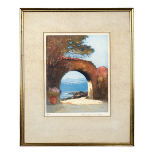 Antique French Print of Archway and Seascape by Emelie Richard Haumont