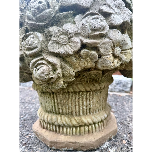 Cast Stone Flower Basket Sculpture Garden Ornament Mid 20th Century For Sale - Image 11 of 18