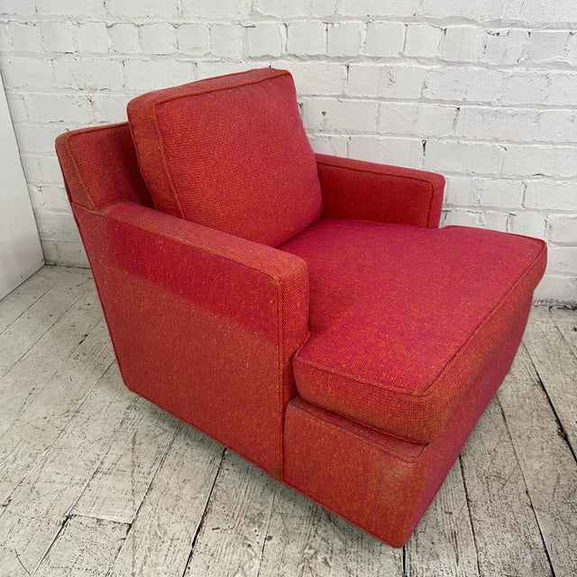 Mid-Century Modern Pair of Red Edward Wormley for Dunbar Lounge Chairs With Ottoman For Sale - Image 3 of 12