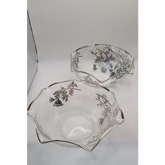 Traditional Silver City Glass Co. Silver Overlay Art Nouveau Candy/Nut Bowls - a Pair For Sale - Image 3 of 13