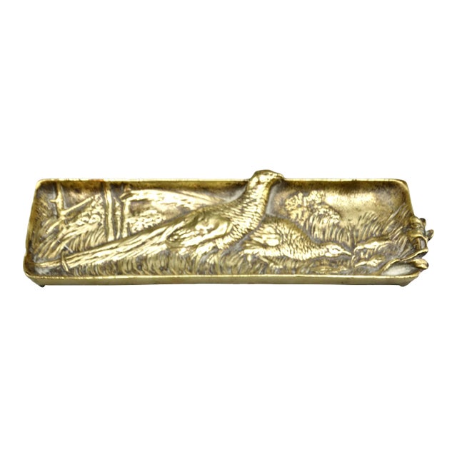 Antique French Gilded Bronze Pen Tray With Pheasants For Sale