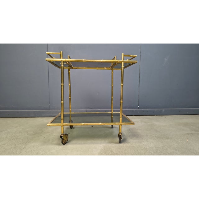 Vintage Brass Faux Bamboo Serving Cart, 1960s For Sale - Image 9 of 11