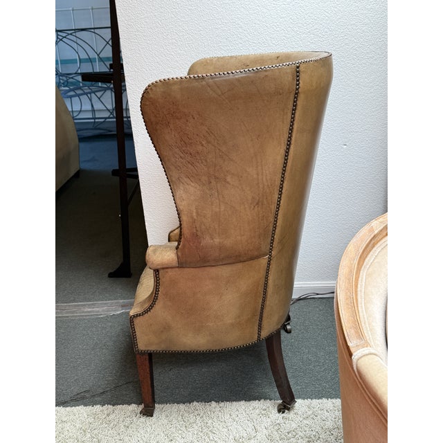 Late 20th Century George III Studded Leather Wingback Chair For Sale - Image 5 of 12
