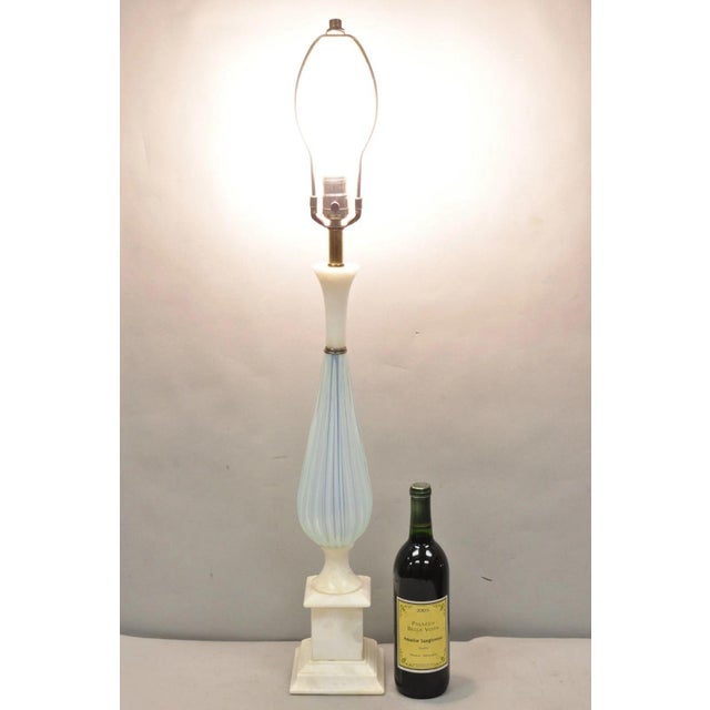 Vintage Murano Italian Mid Century Modern Blue Blown Glass Marble Base Table Lamp. Circa Mid 20th Century. Measurements:...