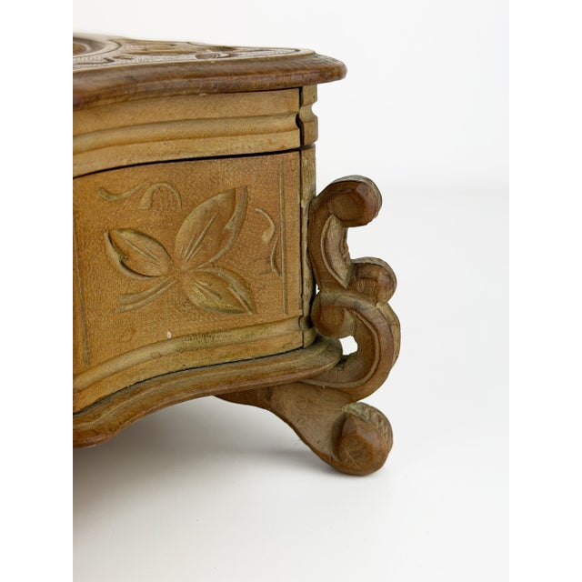Antique Black Forest Carved Wood Jewelry Box with Rose, 1890s For Sale - Image 11 of 14
