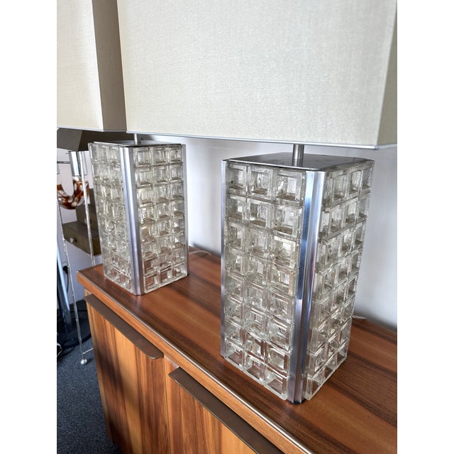 Pair of Glass Cube Lamps and Stainless Steel Metal by Poliarte, Italy, 1970s For Sale - Image 12 of 12