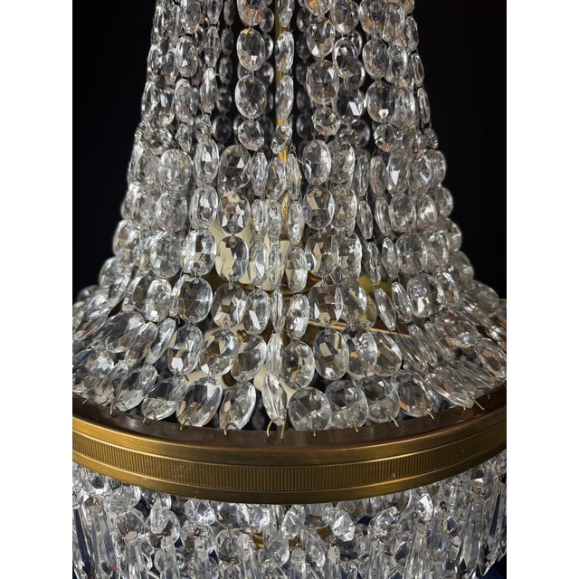 Gold Vintage Chandelier- Extraordinary French Montgolfière Empire-Brass & Crystal Basket Chandelier For Sale - Image 8 of 15